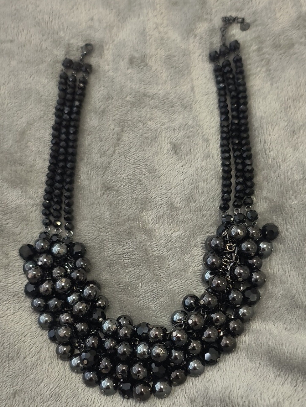 Black Cluster Bib Necklace, Statement Piece